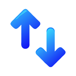 Glossy blue up and down arrows representing movement and direction