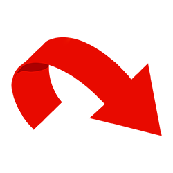 Curved red 3D arrow pointing downward, symbolizing direction