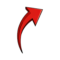 Red curved upward arrow PNG with a glossy effect. Lowres.