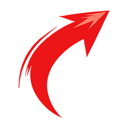 Red upward arrow PNG with a sharp design and transparent background. LowRes.