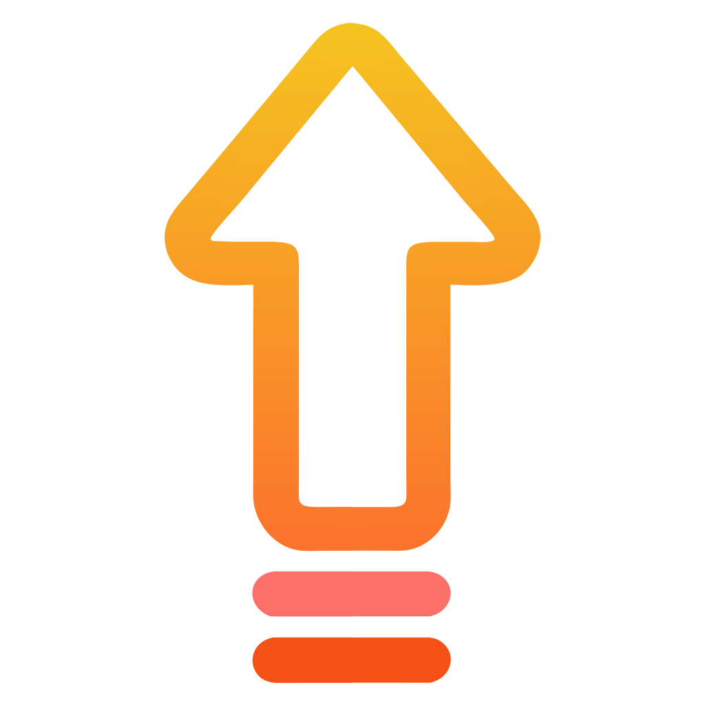 Gradient orange upward arrow PNG with a transparent background. HighRes.