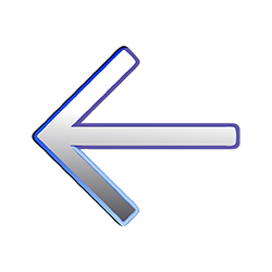 Metallic left arrow icon with a blue outline