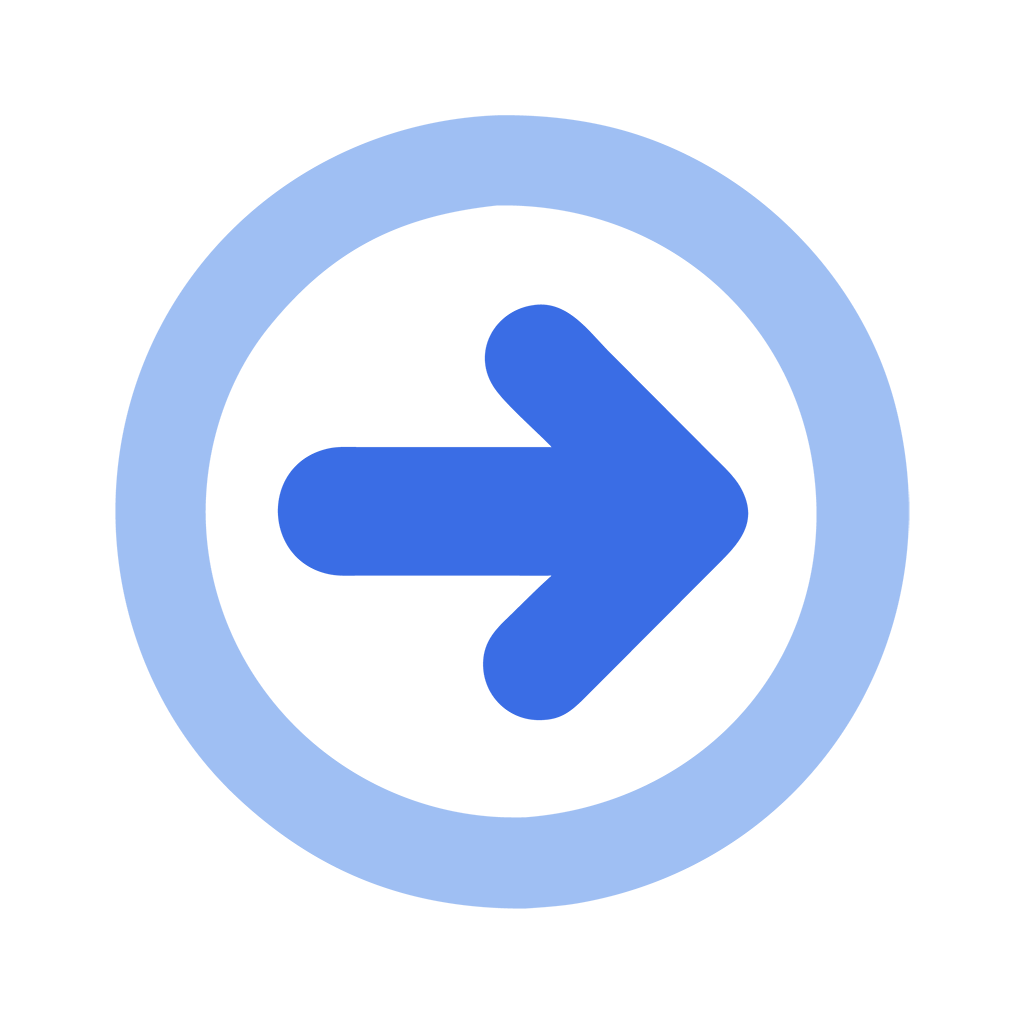 Blue arrow right icon PNG with a rounded checkmark for UI validation.