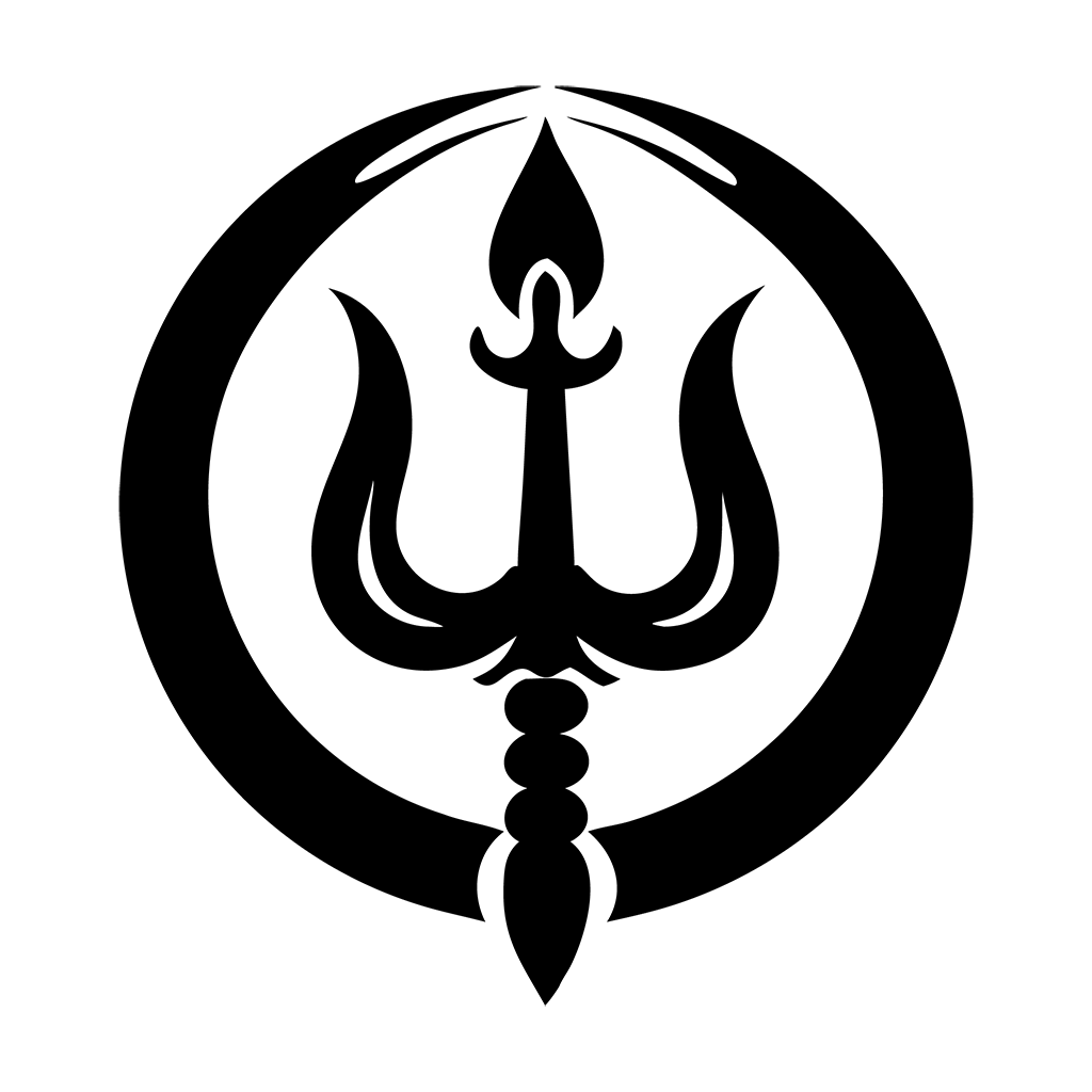 Black Trishul Logo PNG with a transparent background, symbolizing divine power and spirituality.