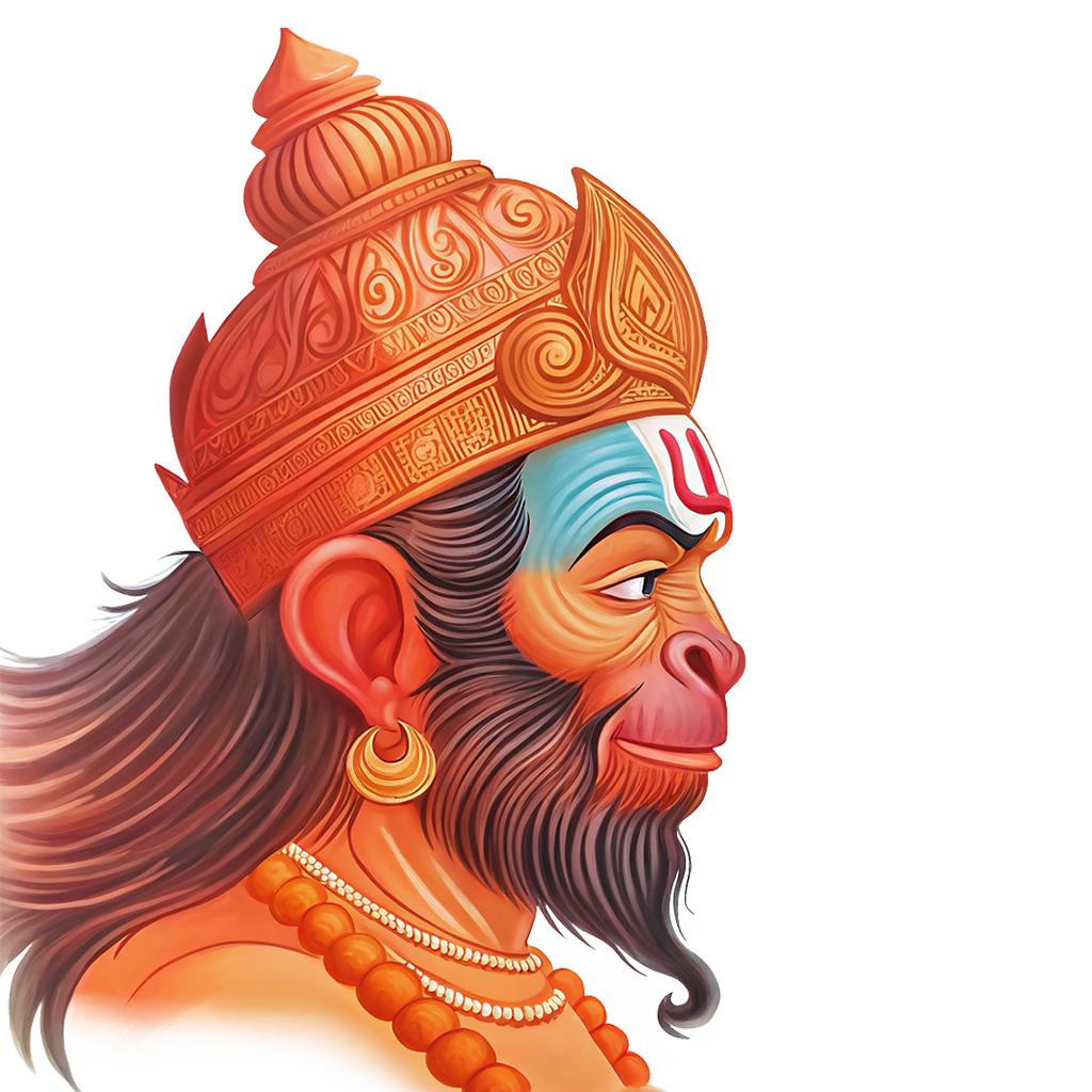 Hanuman Side Face PNG with crown and devotional ornaments in PNG format.