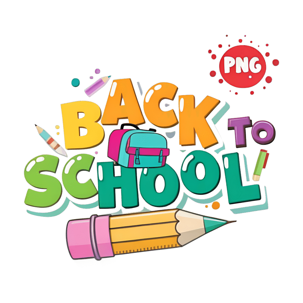 Colorful back to school poster PNG with pencil and backpack