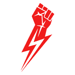Powerful Red Fist and Lightning Bolt Icon