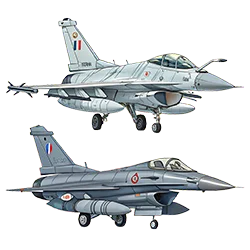 Rafale vs F16 fighter jets side-by-side in PNG format with transparent background.