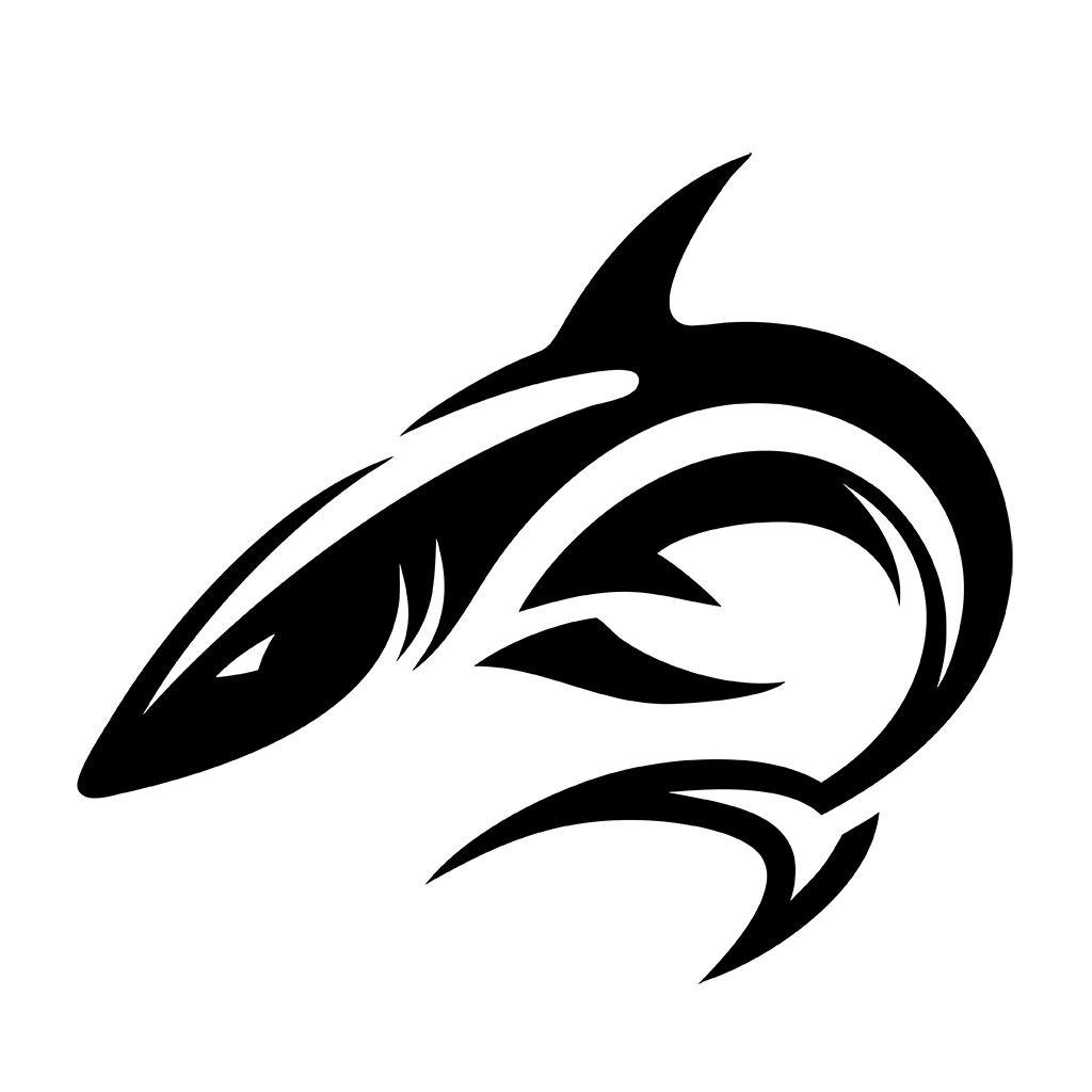 Shark Tattoo design in black silhouette style with transparent background