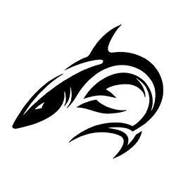 Tattoo shark design in black silhouette style with transparent background