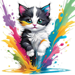 Artistic cute cat illustration with color explosion