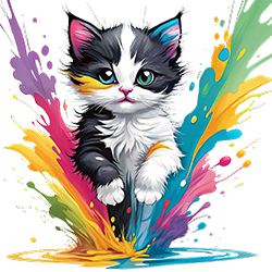 Artistic cute cat illustration with color explosion