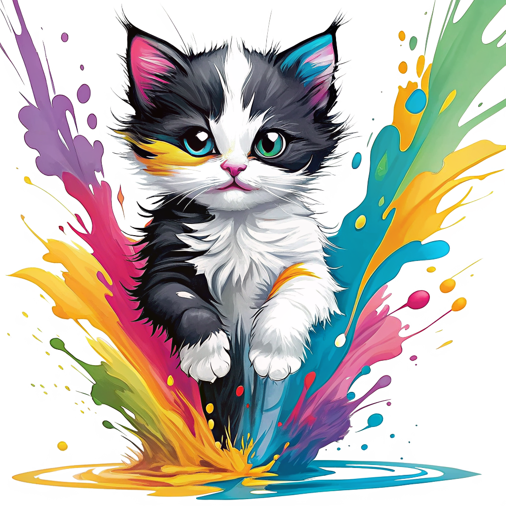 Cute cat illustration PNG with colorful splash