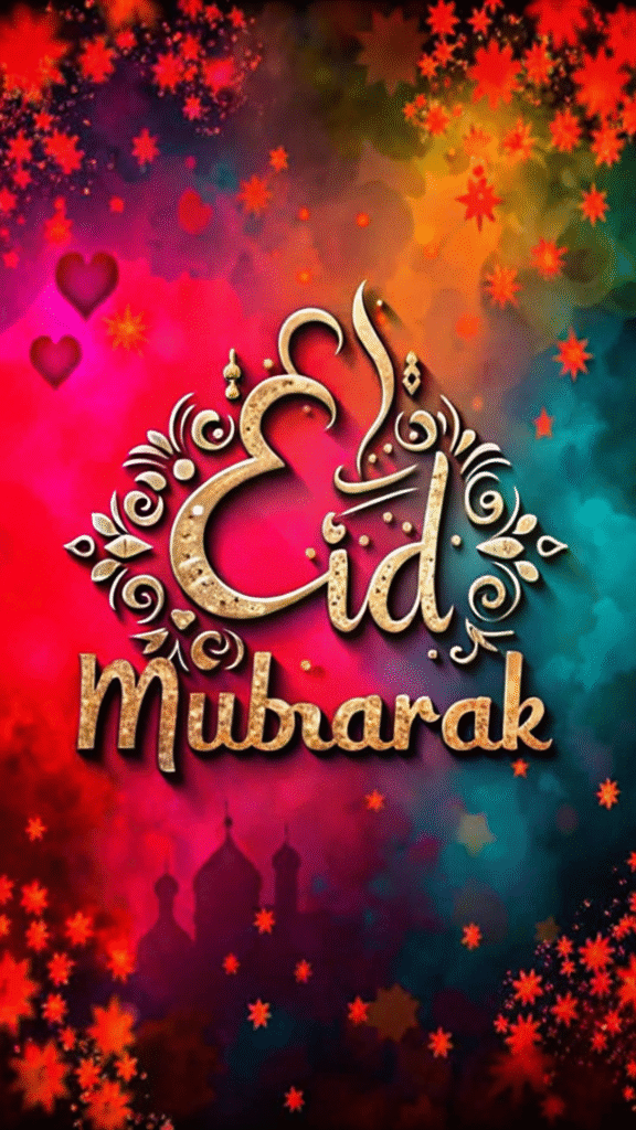 Colorful Eid Mubarak PNG with floral Arabic design