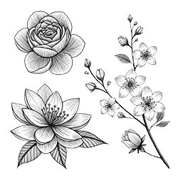Elegant flower tattoos for women in black ink