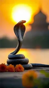 HD cobra image for Nag Panchami with temple background
