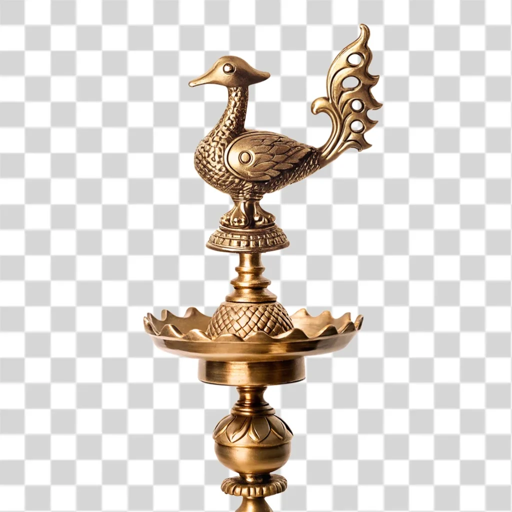 Brass oil lamp with peacock design