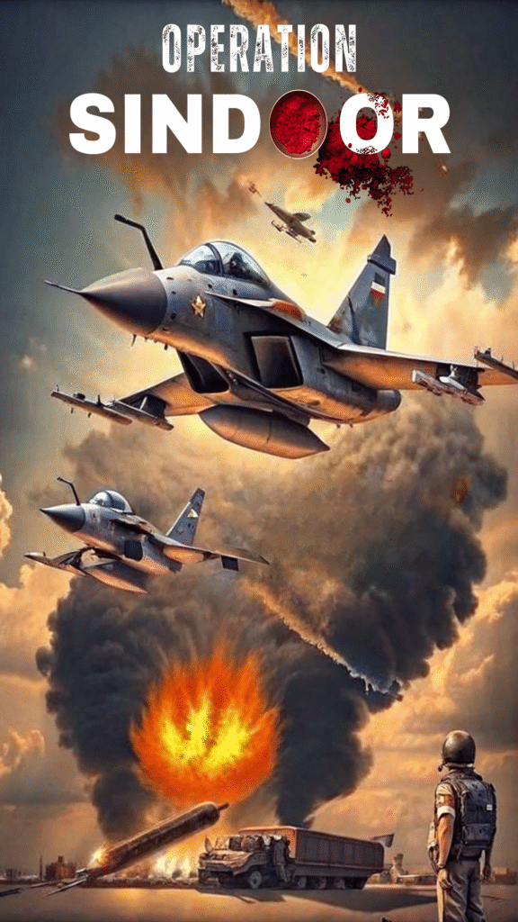 Operation Sindoor HD background with fighter jets and explosion