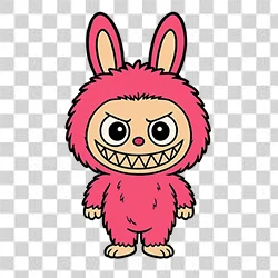 Pink Labubu Cartoon Character in Bunny Costume