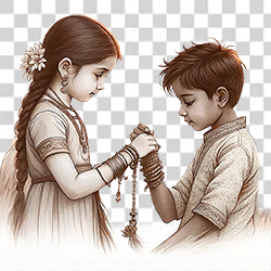 Brother and sister Raksha Bandhan drawing PNG