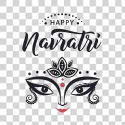 Happy Navratri Calligraphy PNG with Durga Maa eyes