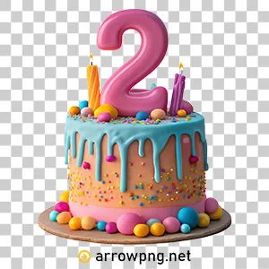 Home 2 Colorful 2nd birthday cake PNG image for celebration posts