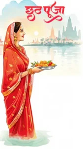 Home 47 Artistic Chhath Puja festival background with woman offering prayers
