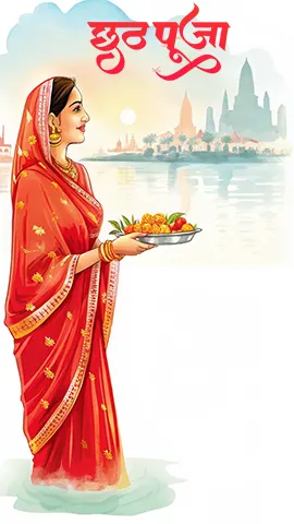 Artistic Chhath Puja festival background with woman offering prayers