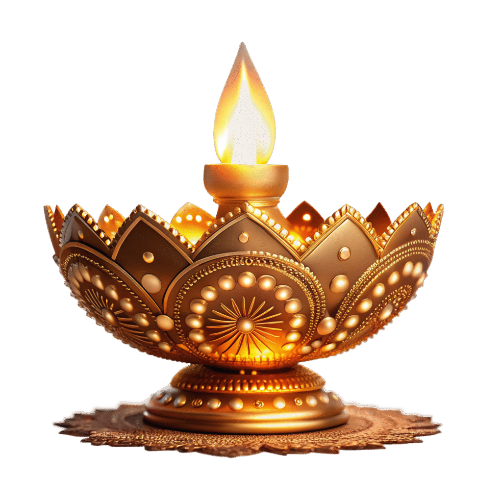 Deepavali lamp PNG with glowing golden diya
