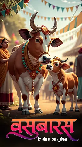 Marathi Vasubaras greetings with cow and calf