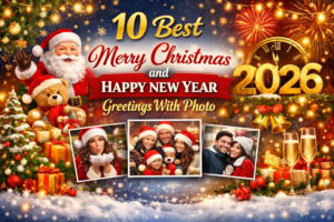 10 Best Merry Christmas and Happy New Year Greetings with Photo 2026 featuring Santa Claus and festive designs