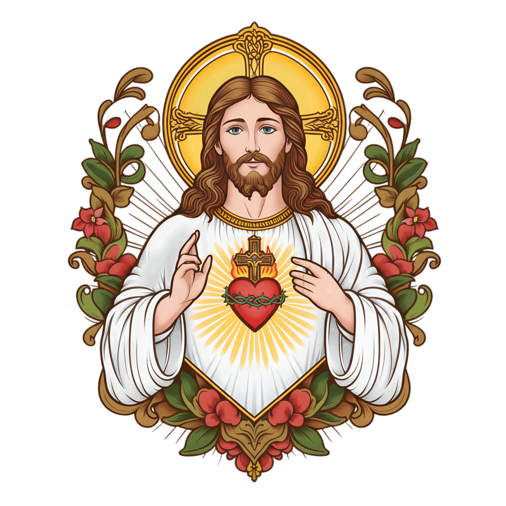 Jesus clipart png with Sacred Heart and floral design