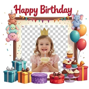 Kids happy birthday photo frame with name and photo edit online