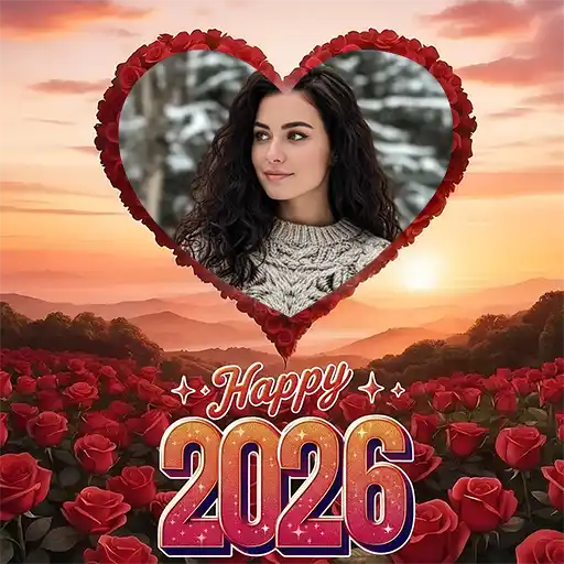 Romantic happy new year greeting card with photo for 2026
