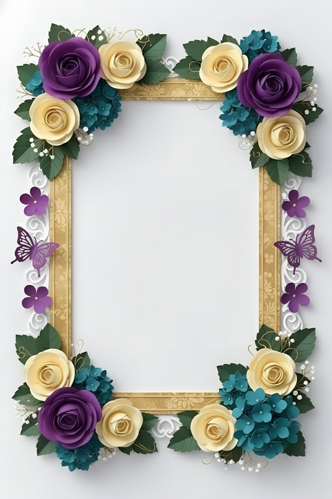 Decorative flower frame with roses and butterflies