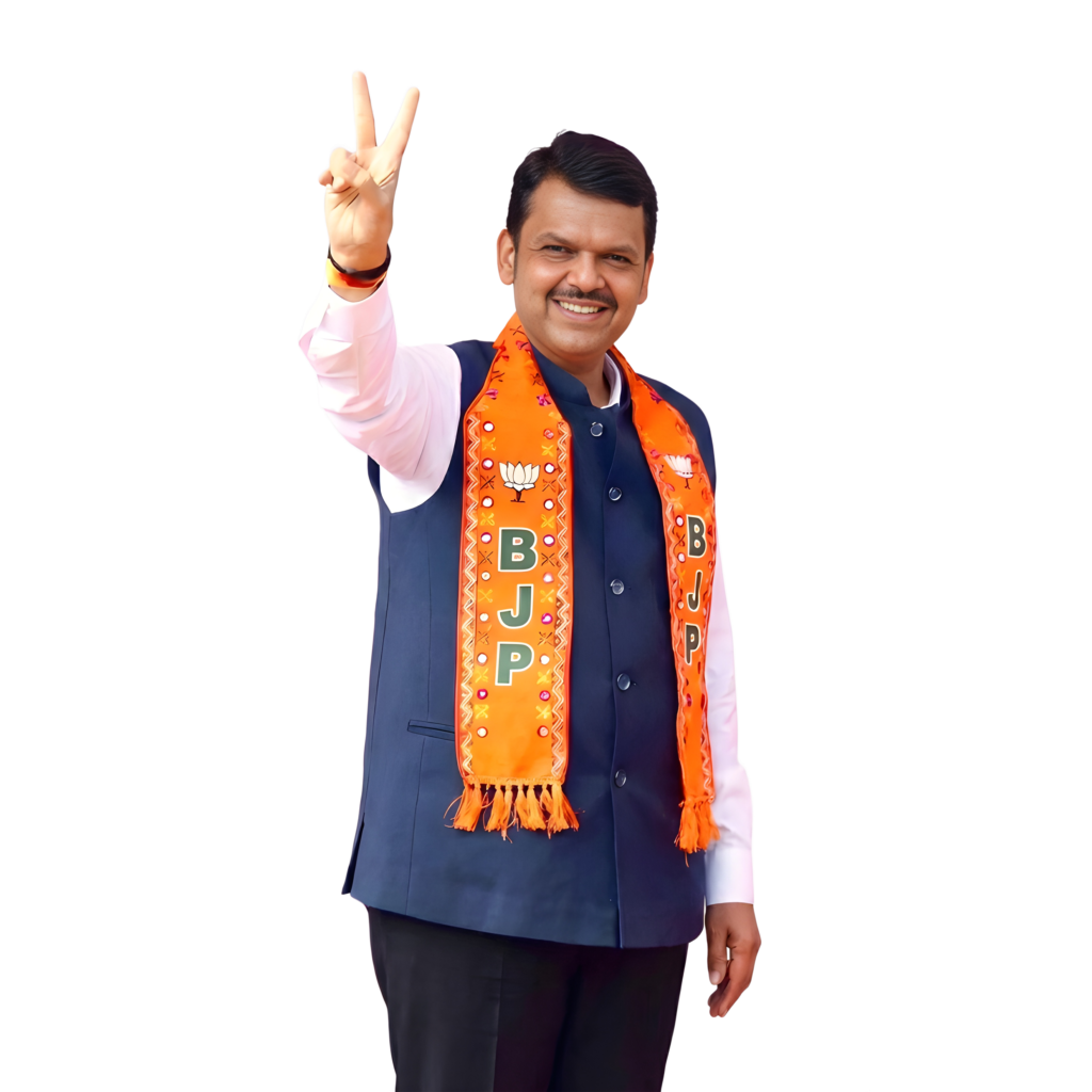 devendra fadnavis png in victory pose transparent image