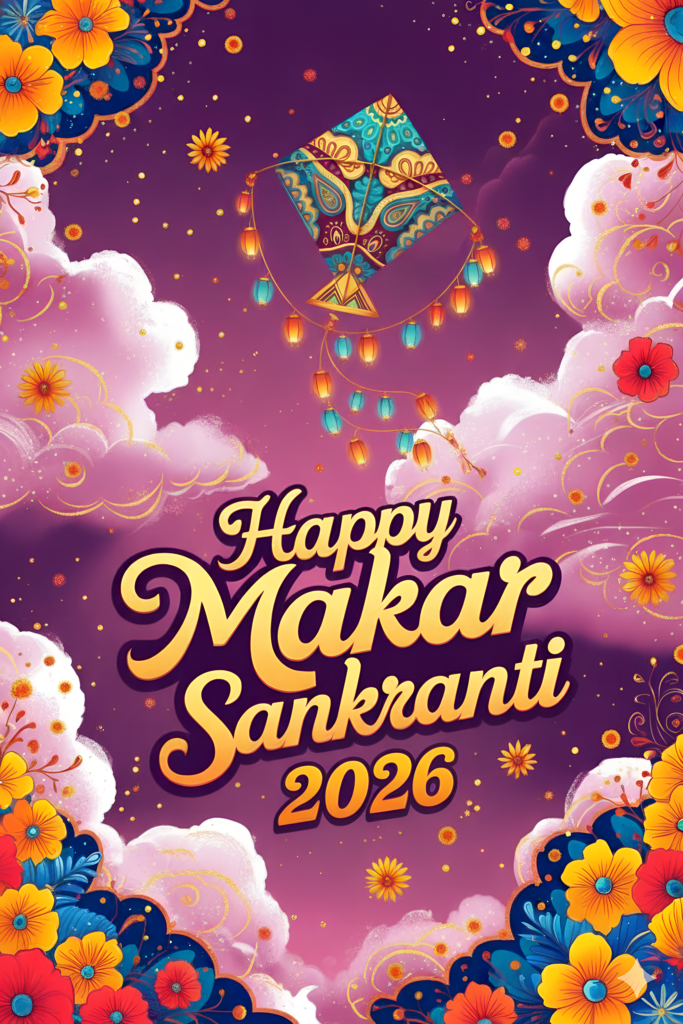 happy makar sankranti greeting card colorful kite design