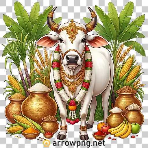 Mattu Pongal PNG illustration with festive decorations