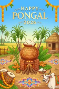 Traditional simple pongal greeting card illustration
